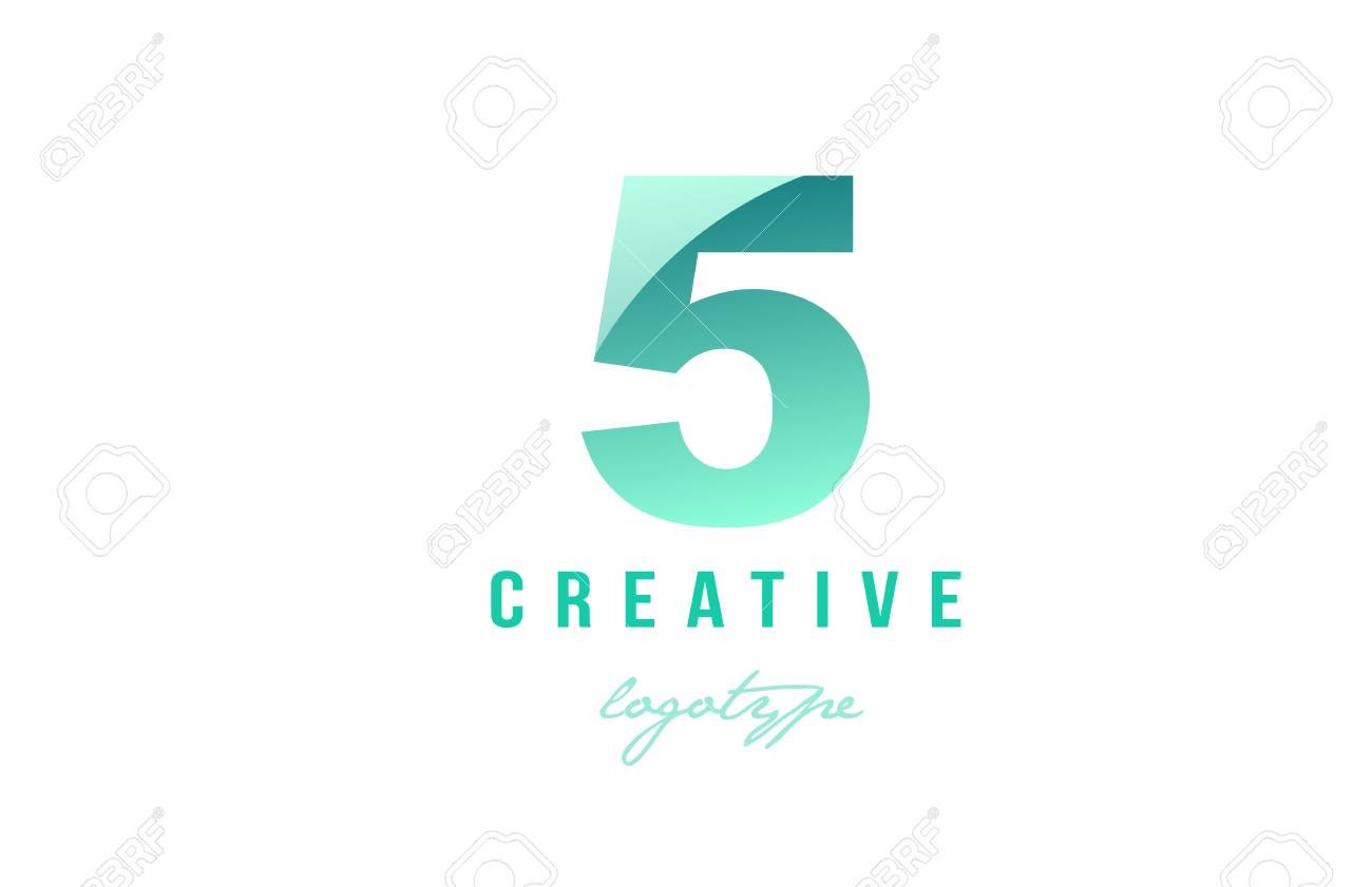 Design of number numeral digit 5 five with green pastel gradient color suitable as a logo for a company or business